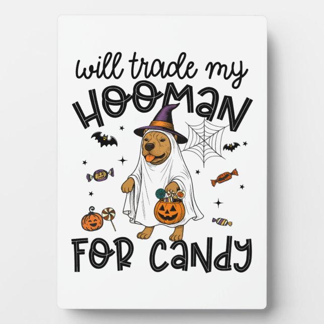 Pitpull Dog Halloween Ghost Spooky Plaque (Front)