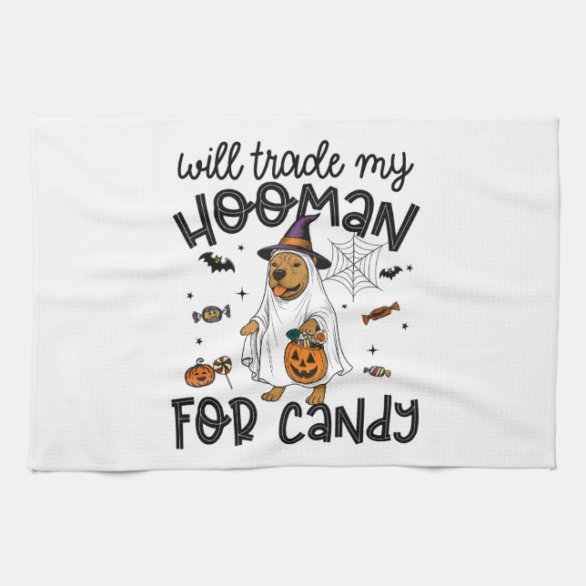 Pitpull Dog Halloween Ghost Spooky Tea Towel (Horizontal)