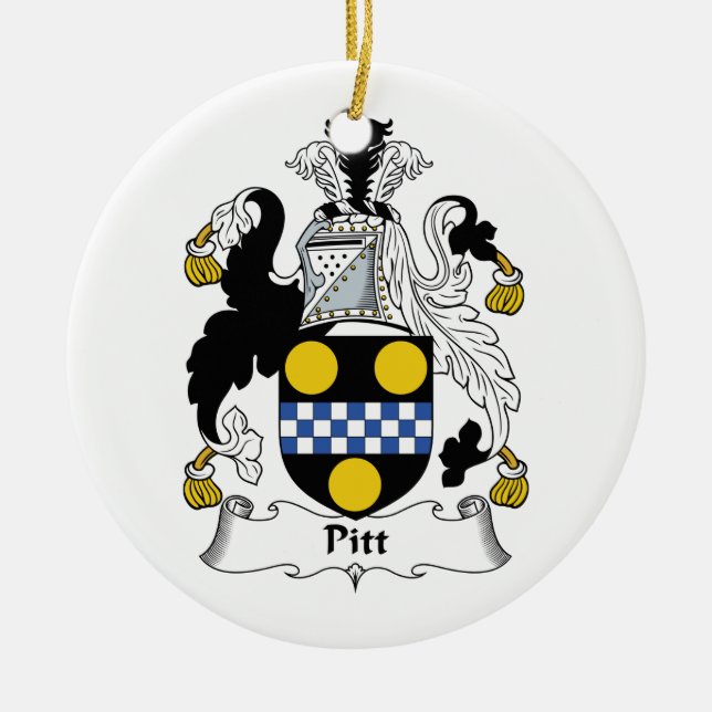 Pitt Family Crest Ceramic Tree Decoration (Front)