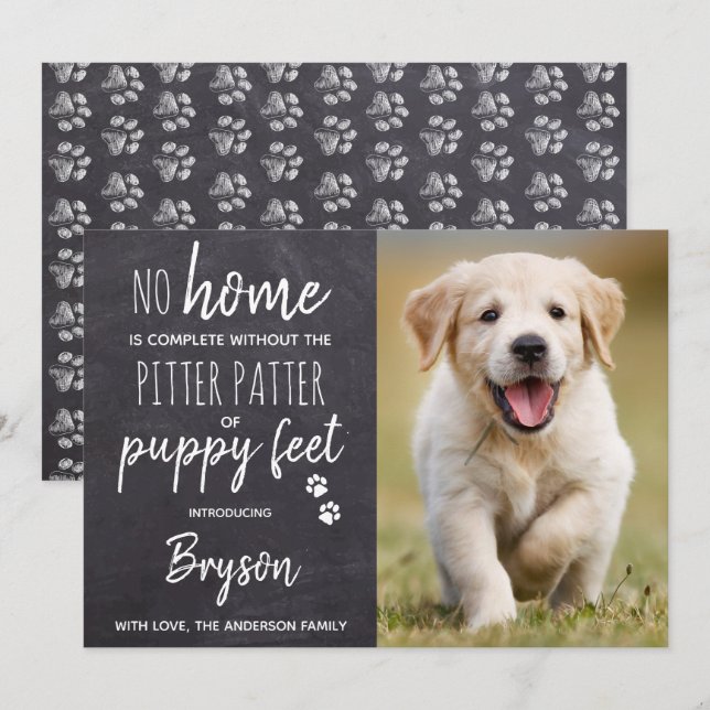 Pitter Patter of Puppy Feet New Pet Puppy Dog Announcement (Front/Back)