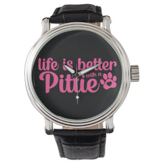 Pittie Mum Life is Better Dog Paw Pink Watch