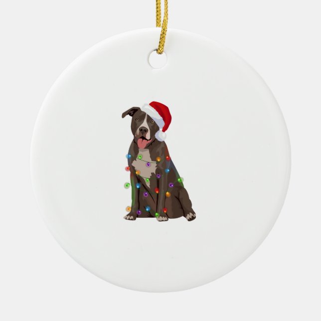 Pittie Pitbull Christmas Lights Xmas Dog Lover  Ceramic Ornament (Front)