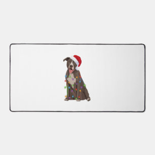 Pittie Pitbull Christmas Lights Xmas Dog Lover Desk Mat