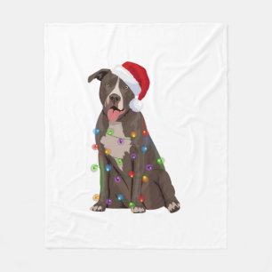 Pittie Pitbull Christmas Lights Xmas Dog Lover  Fleece Blanket