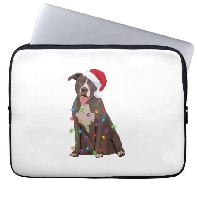 Pittie Pitbull Christmas Lights Xmas Dog Lover  Laptop Sleeve (Front)