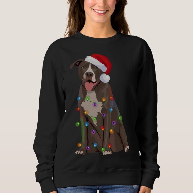 Pittie Pitbull Christmas Lights Xmas Dog Lover Sweatshirt (Front)