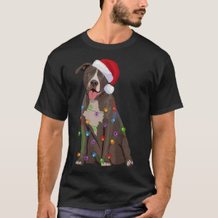 Pittie Pitbull Christmas Lights Xmas Dog Lover T-Shirt