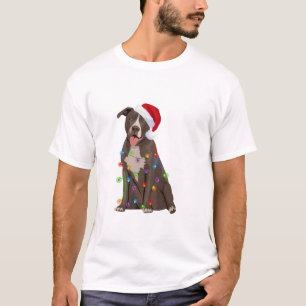 Pittie Pitbull Christmas Lights Xmas Dog Lover  T-Shirt