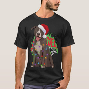 Pittie Pitbull Christmas Lights Xmas Dog Lover T-Shirt