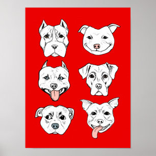 "Pittie Pittie Please!" Dog Drawing Pattern Poster