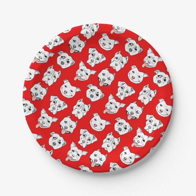 "Pittie Pittie Please!" Dog Illustration Pattern Paper Plate (Front)