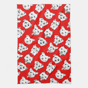 "Pittie Pittie Please!" Dog Illustration Pattern Tea Towel