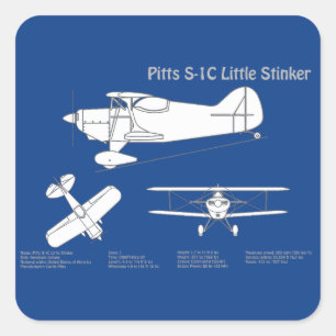 Pitts S-1C - Aeroplane Blueprint Plans ABD Square Sticker