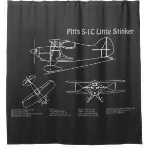 Pitts S-1C - Aeroplane Blueprint Plans PD Shower Curtain