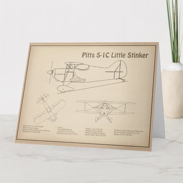 Pitts S-1C - Aeroplane Blueprint Plans SD Thank You Card (Front)