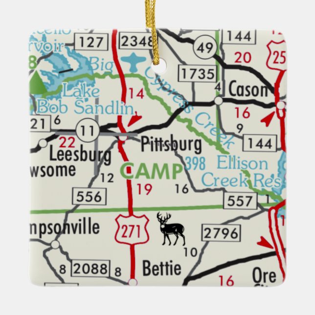 Pittsburg TX Road Map Ceramic Ornament (Front)