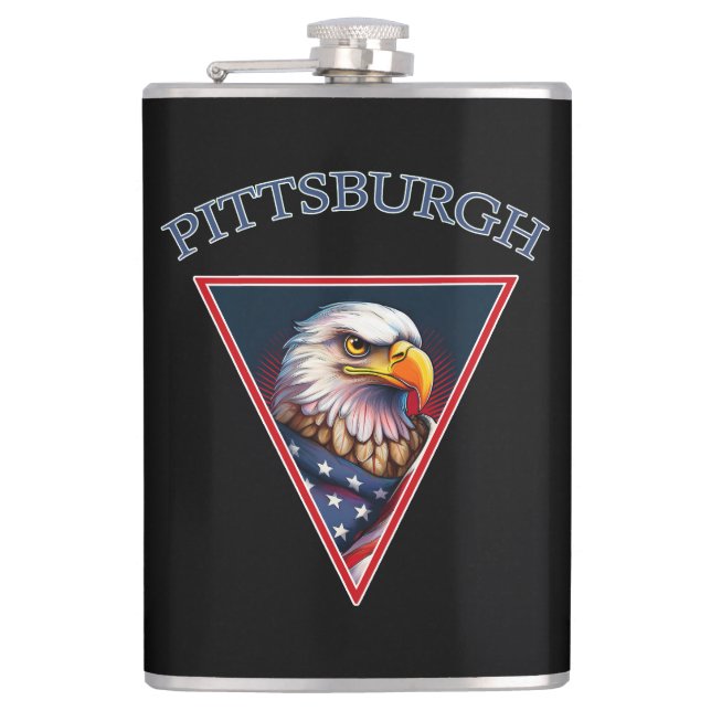 Pittsburgh American Bald Eagle Hip Flask (Front)