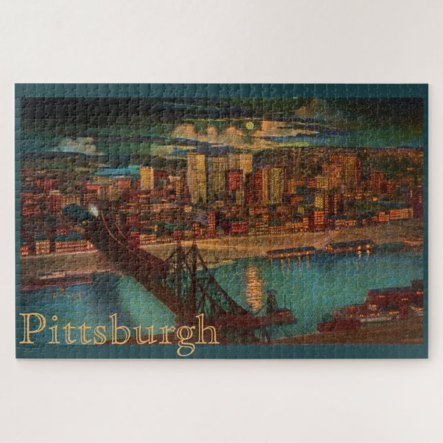 Pittsburgh By Moonlight Large Puzzle (Horizontal)