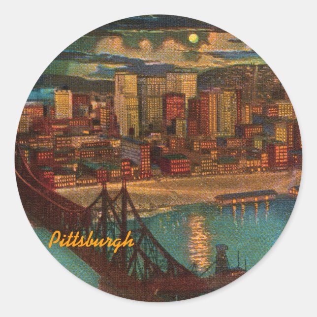 Pittsburgh By Moonlight Vintage Stickers (Front)