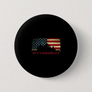 Pittsburgh city skyline art usa flag steel city 6 cm round badge