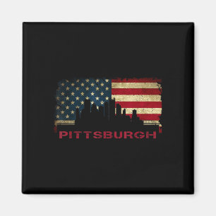 Pittsburgh city skyline art usa flag steel city magnet