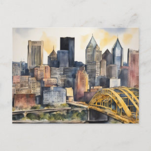 Pittsburgh Cityscape watercolor Postcard
