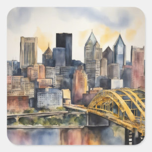 Pittsburgh Cityscape watercolor Square Sticker