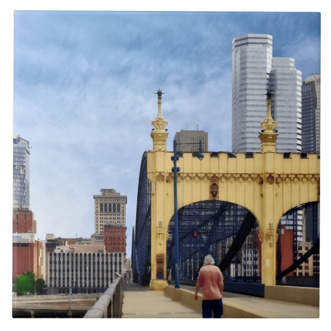 Pittsburgh - Crossing the Smithfield Street Bridge Ceramic Tile (Front)