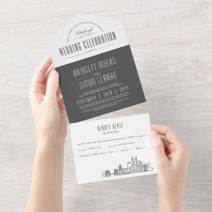 Pittsburgh Deco Skyline   Wedding All In One Invitation