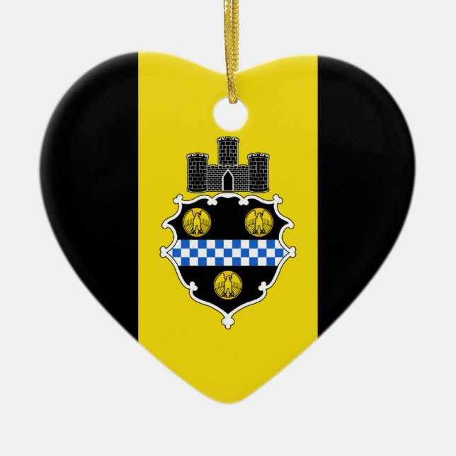 Pittsburgh Flag Heart Ceramic Ornament (Front)