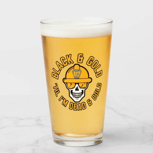 Pittsburgh Football Fan Black And Gold Skull Canva Glass (Front Filled)