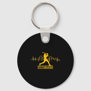 Pittsburgh Lovers Skyline Retro Baseball Heartbeat Key Ring