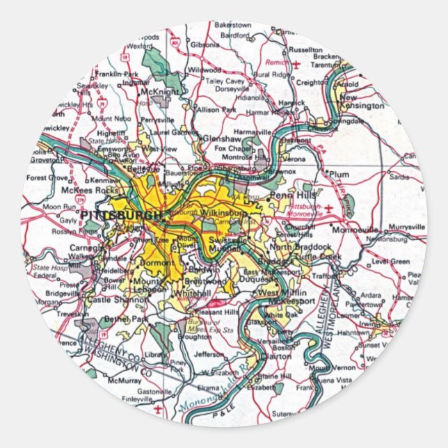 Pittsburgh Map Classic Round Sticker (Front)