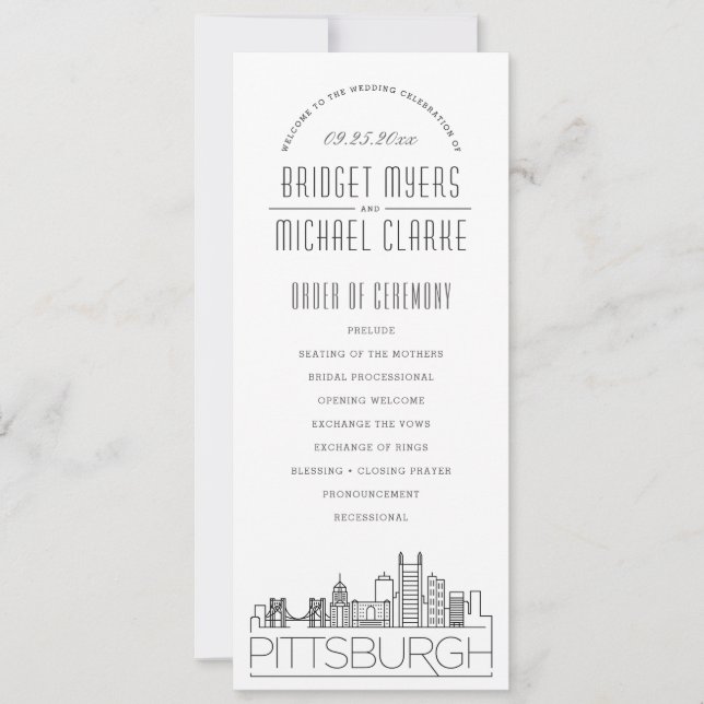 Pittsburgh | Modern Deco Wedding Program (Front)