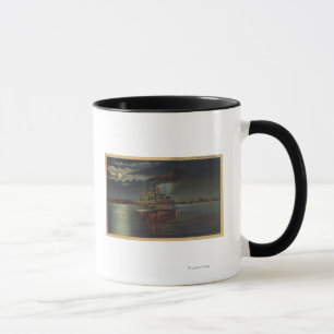 Pittsburgh, PA - Night View of Steamer & Ohio Mug