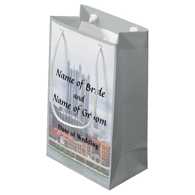 Pittsburgh PA Skyline Wedding Supplies Small Gift Bag (Back Angled)