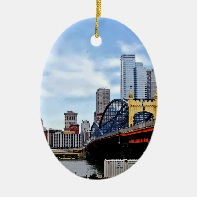 Pittsburgh PA - Train By Smithfield St Bridge Ceramic Ornament (Front)