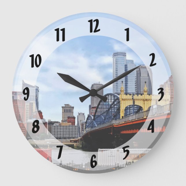 Pittsburgh PA - Train By Smithfield St Bridge Large Clock (Front)