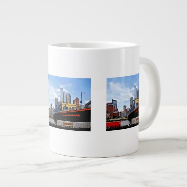 Pittsburgh PA - Train By Smithfield St Bridge Large Coffee Mug (Front Right)
