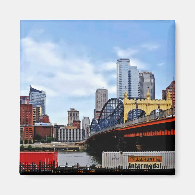 Pittsburgh PA - Train By Smithfield St Bridge Magnet (Front)