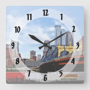Pittsburgh PA - Train By Smithfield St Bridge Square Wall Clock