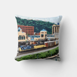 Pittsburgh PA - Train Going By Station Square Cushion