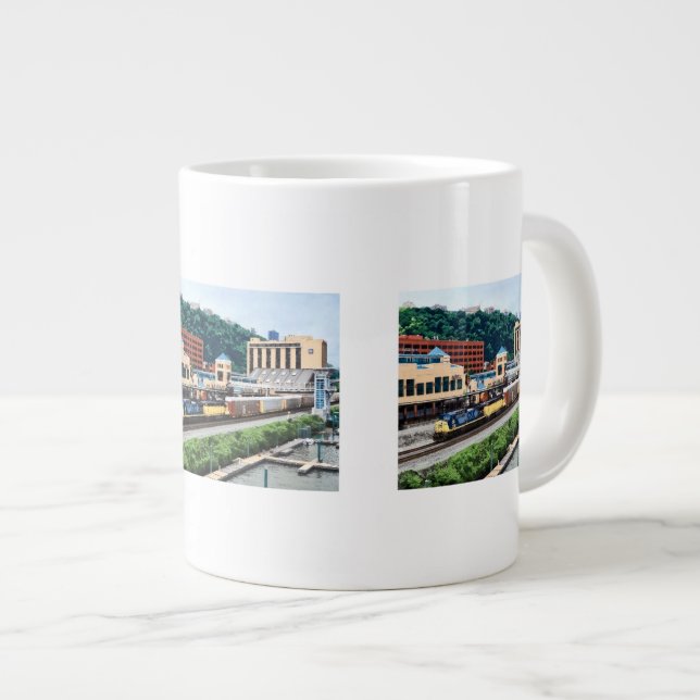 Pittsburgh PA - Train Going By Station Square Large Coffee Mug (Front Right)
