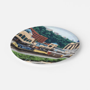 Pittsburgh PA - Train Going By Station Square Paper Plate