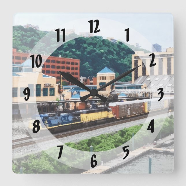 Pittsburgh PA - Train Going By Station Square Wall Clock (Front)