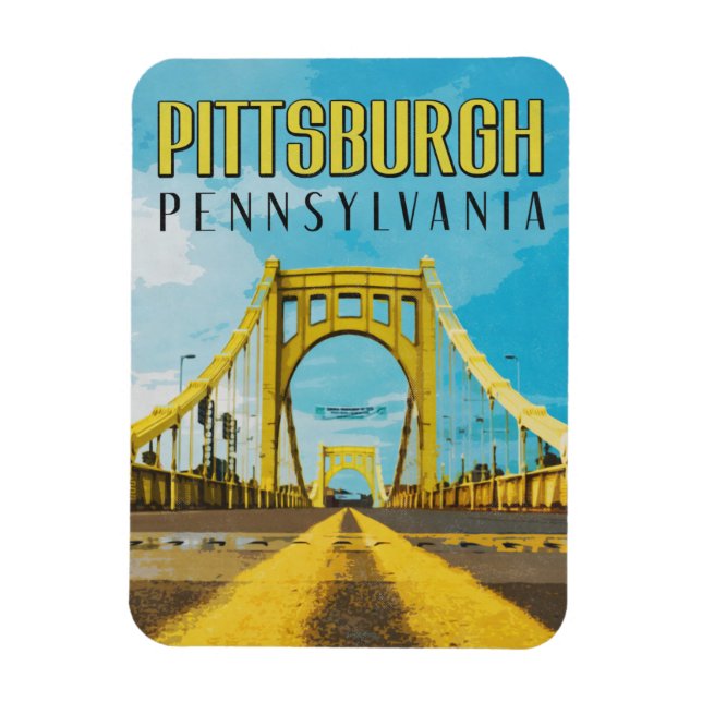 Pittsburgh, PA Yellow Bridge Vintage Travel Magnet (Vertical)