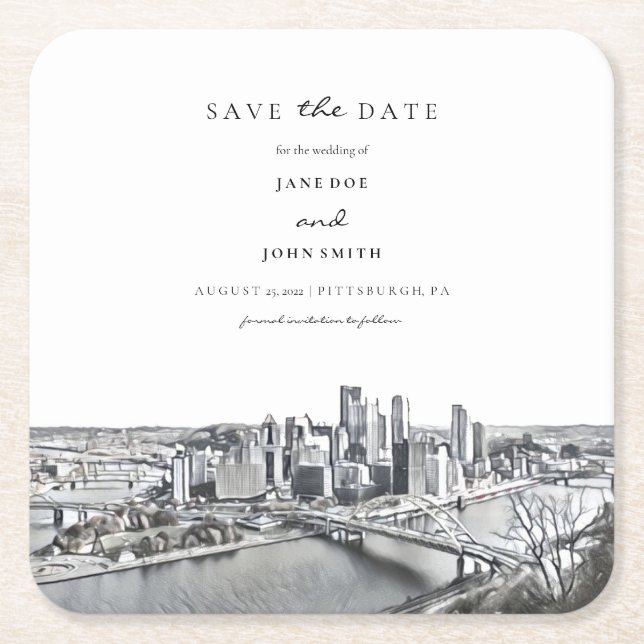 Pittsburgh Paper Coaster Save the Date (Front)