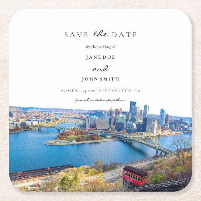 Pittsburgh Paper Coaster Save the Date (Front)