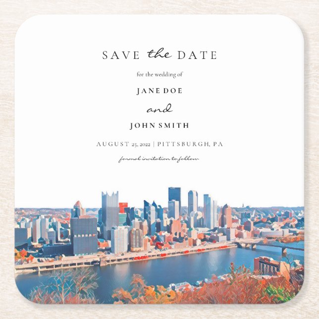Pittsburgh Paper Coaster Save the Date (Front)
