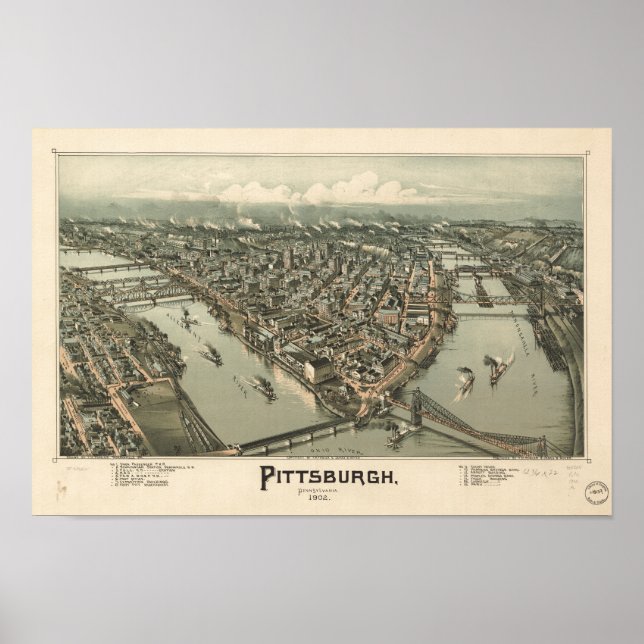 Pittsburgh Pennsylvania 1902 Antique Panoramic Map Poster (Front)